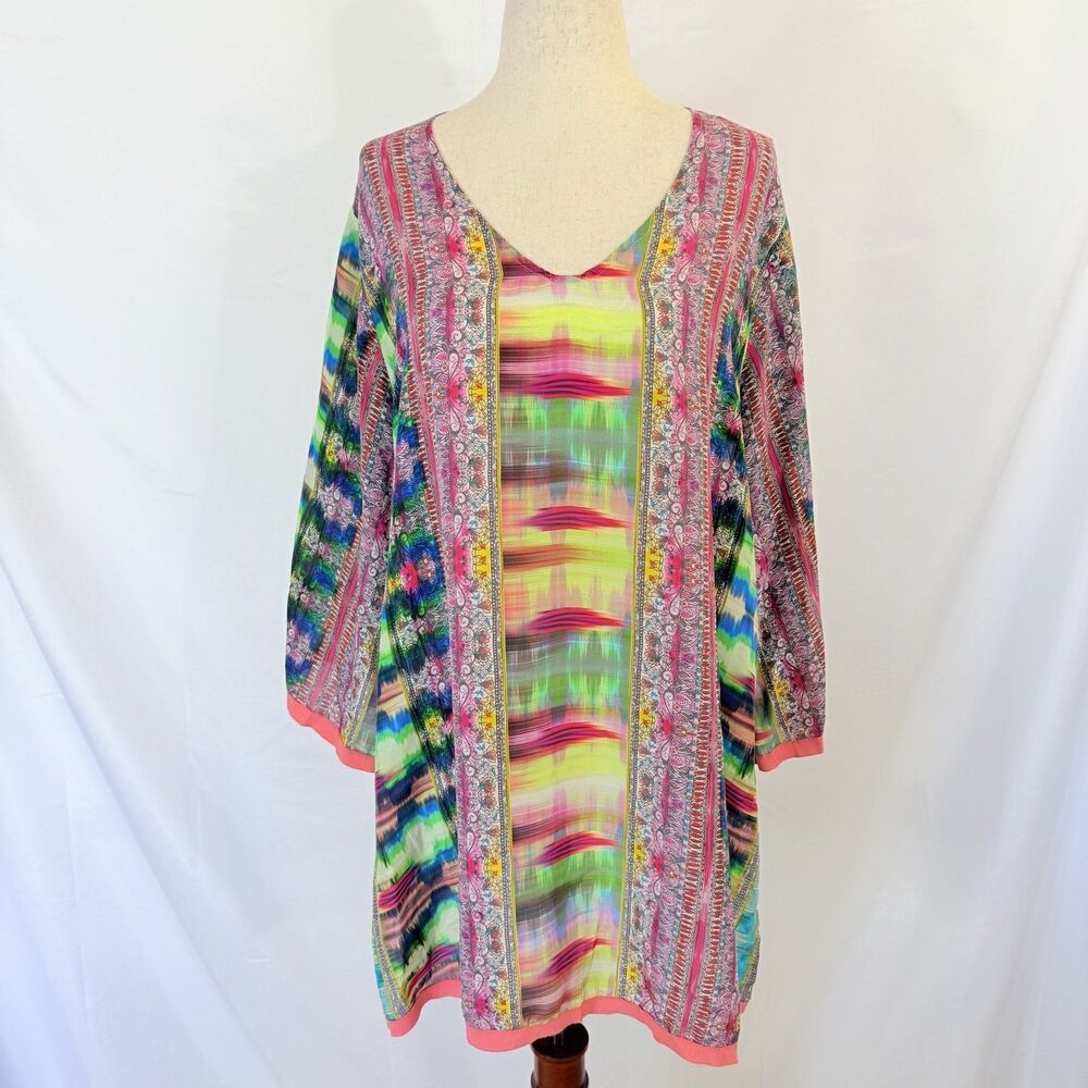 Johnny Was Betty Chloe Silk Tunic Top M Kimono Sleeve boho flowy artsy eclectic